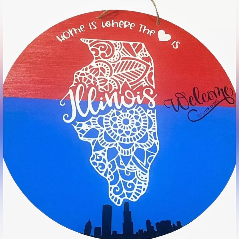 🔥🏷️ Home is Where the heart is.... Illinois 12" Wood Indoor Outdoor Welcome sign